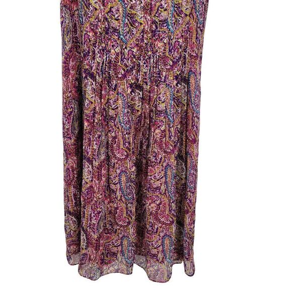 Vintage Lauren Silk Midi Dress 12 Pink Purple Paisley Sheer Square Neck Pleated - Picture 6 of 10